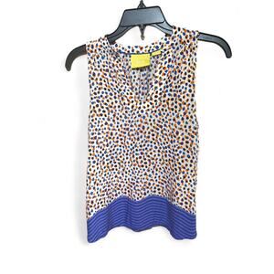 Maeve Anthropologie Emma Polka Dot Blouse size 4 Rayon Orange Blue Purple White